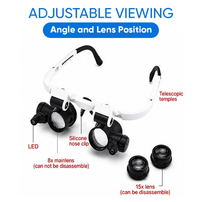 Headband Magnifier 8x 15x 23x LED Lights