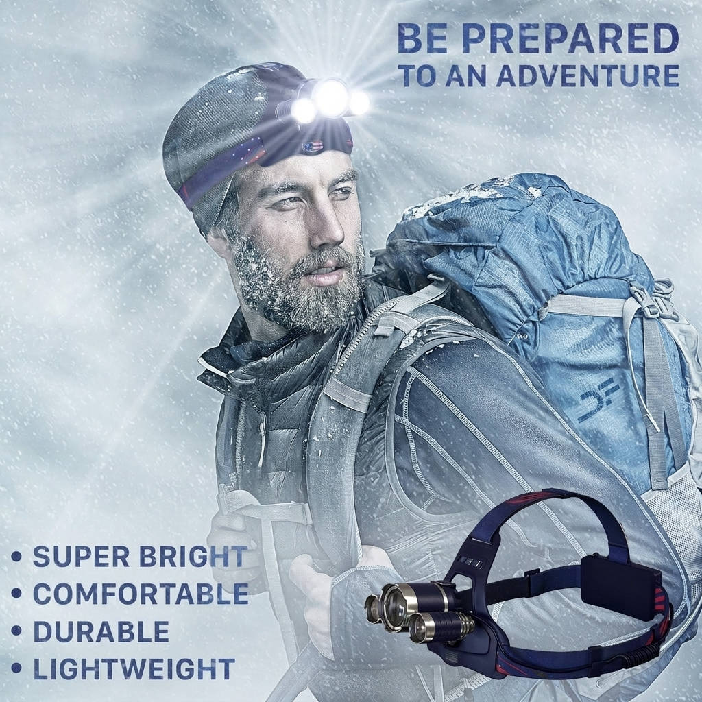 Headlamp USB Rechargeable Zoomable Beam 1080 Lumens