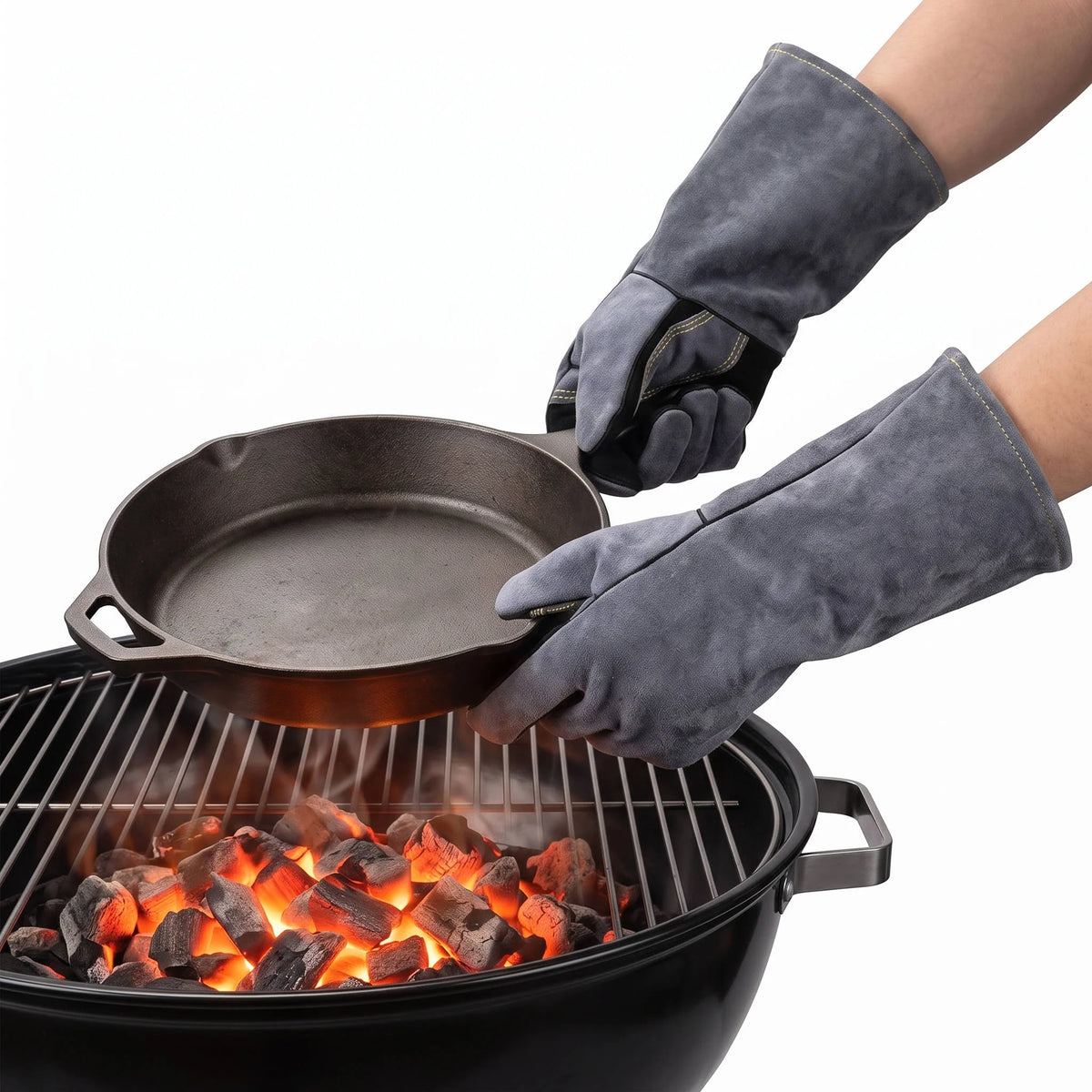 Heat-Resistant Gloves Cowhide Leather 16-Inch Cuffs