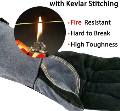 Heat-Resistant Gloves Cowhide Leather 16-Inch Cuffs