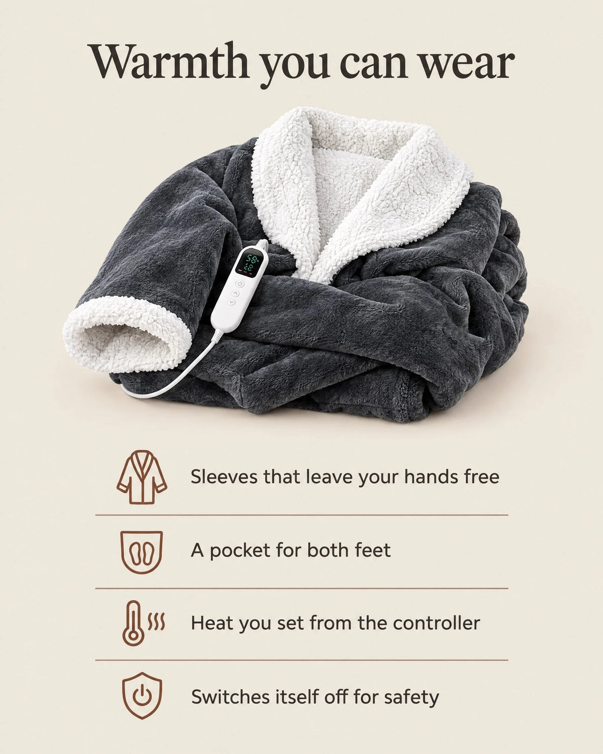Heated Blanket Coat Full-Length Sleeves & Foot Pocket