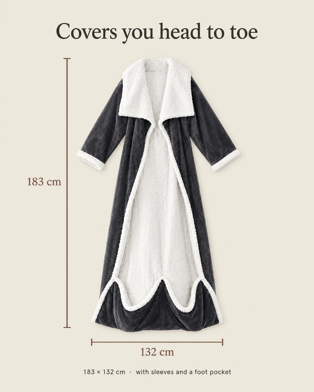 Heated Blanket Coat Full-Length Sleeves & Foot Pocket