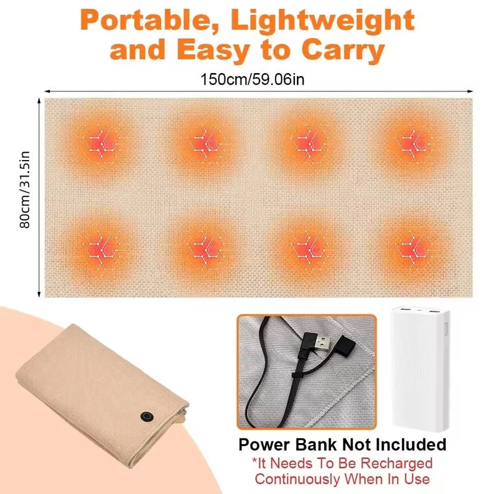 Heated Blanket Wrap USB-C Powered Zippered 3 Heat Settings