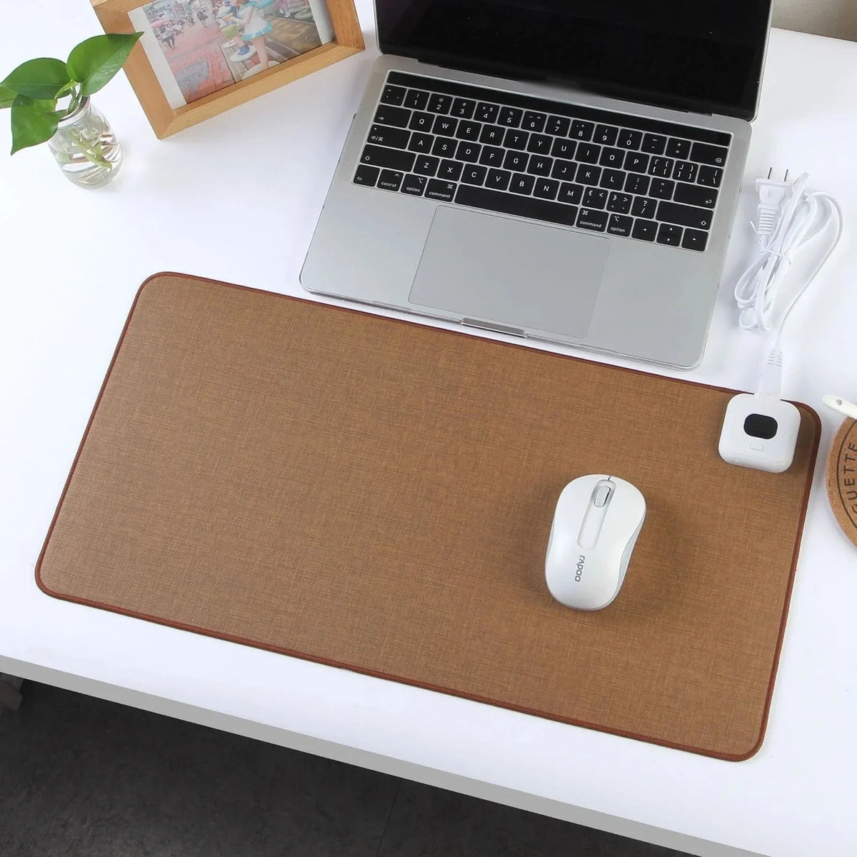 Heated Desk Mat Adjustable Heat Linen-Textured Mouse Pad