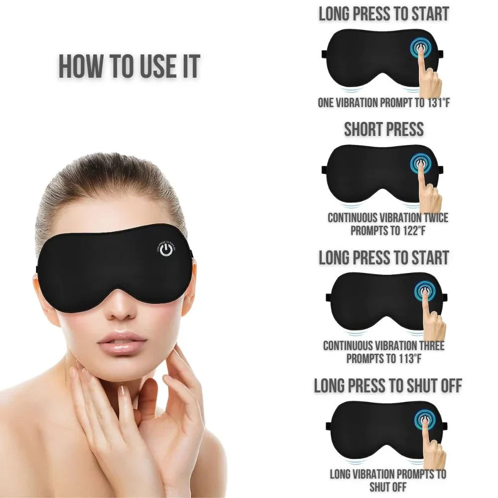 Heated Eye Mask Cordless Rechargeable Gentle Vibration