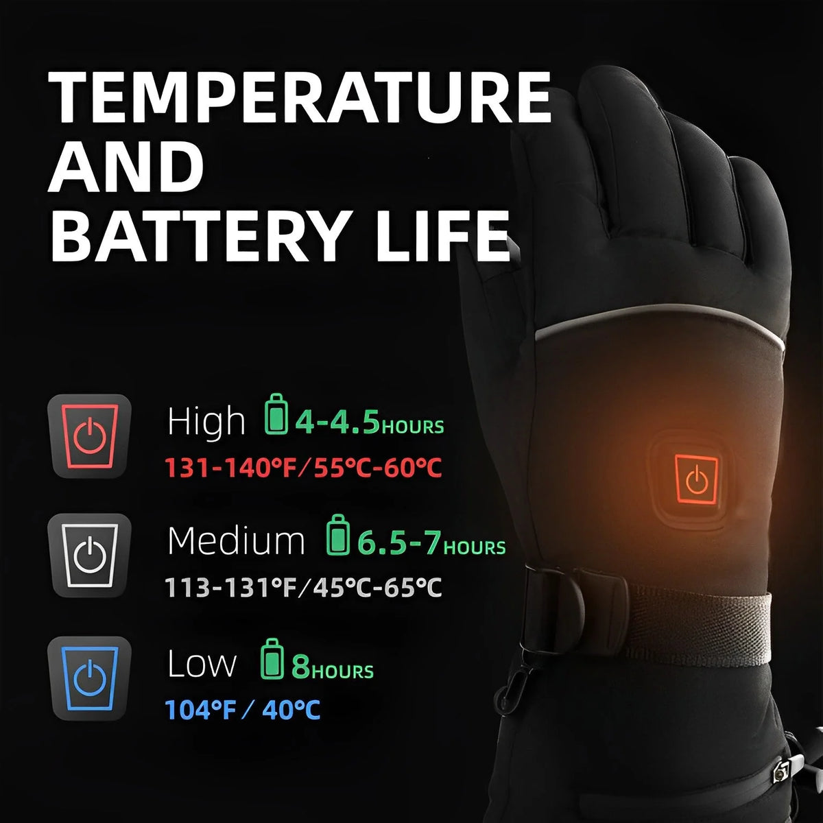 Heated Gloves USB Rechargeable Water-Resistant Non-Slip Grip