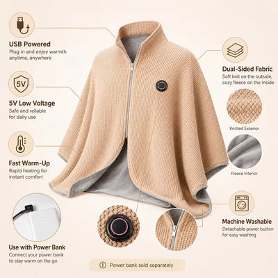 Heated Shawl USB-Powered Oversized Back & Shoulder Warmth
