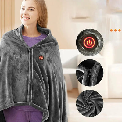 Heated Shawl USB-Powered Three Heat Levels Removable Fleece