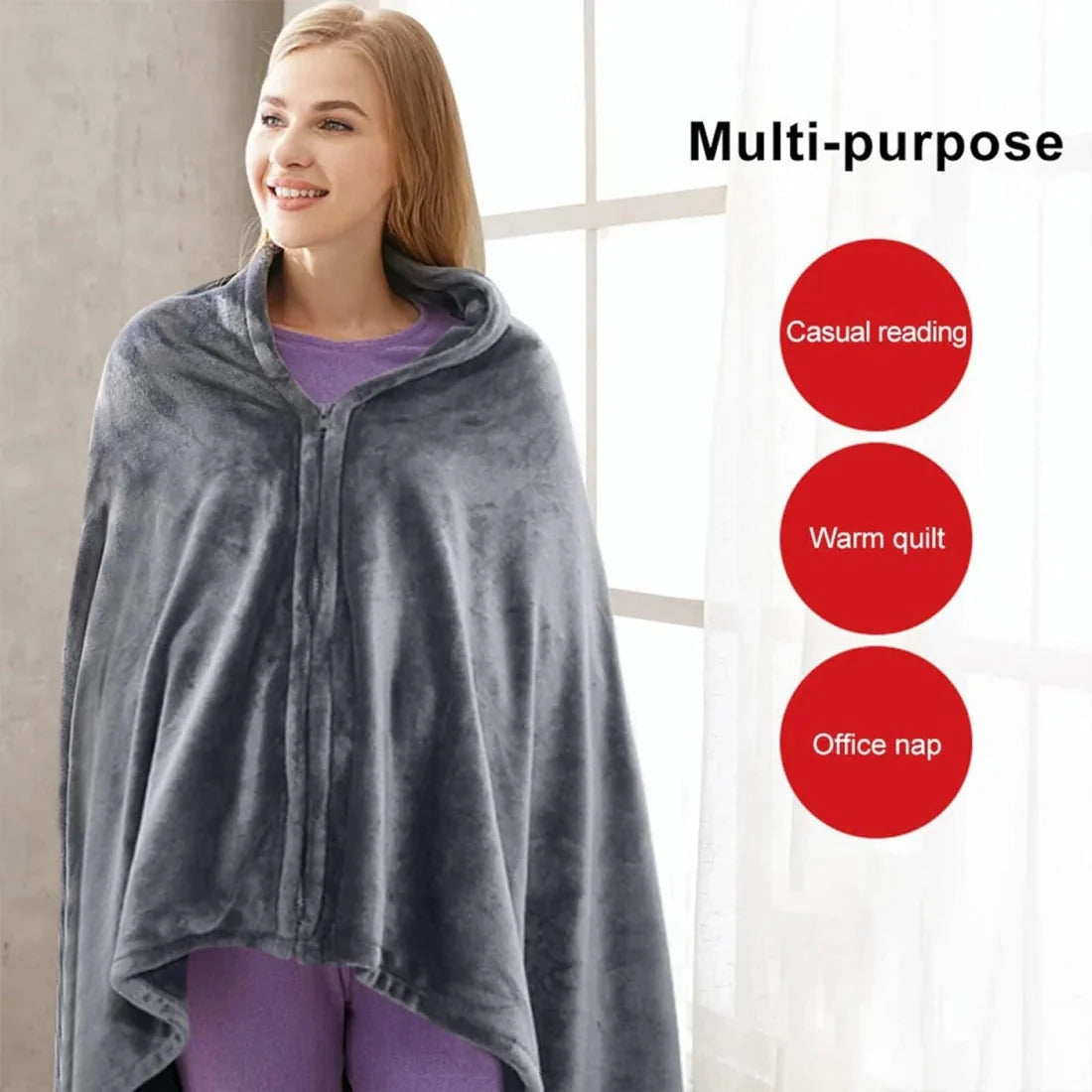 Heated Shawl USB-Powered Three Heat Levels Removable Fleece