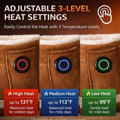 Heated Slippers Rechargeable 3 Heat Settings Non-Slip Sole