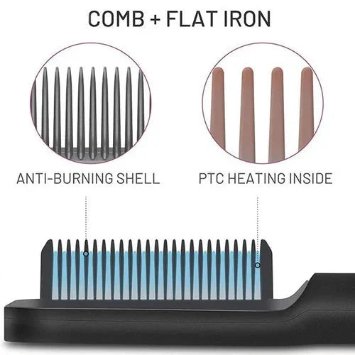 Heated Styling Comb Ion Frizz Control Adjustable Heat