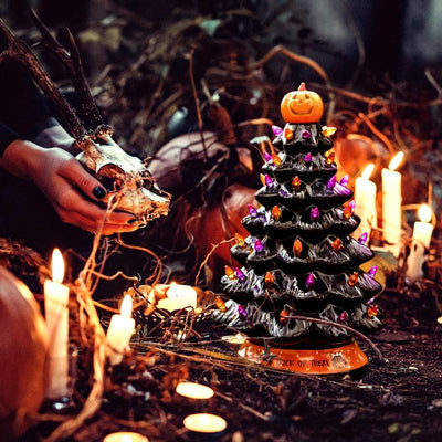 Holiday Tree Dual-Season Purple & Orange LED Battery-Powered