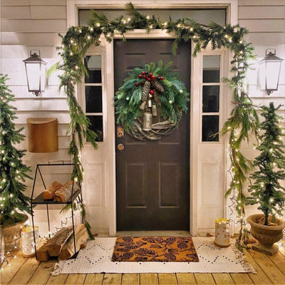 Holiday Wreath Pinecones & Golden Bells 17 Inch Weather-Resistant
