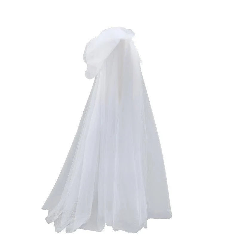 Hooded Cape Sheer Tulle Self-Tie Neck
