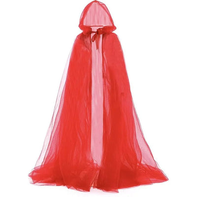 Hooded Cape Sheer Tulle Self-Tie Neck