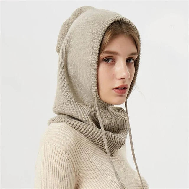 Hooded Hat Cashmere Knit Adjustable Drawstring