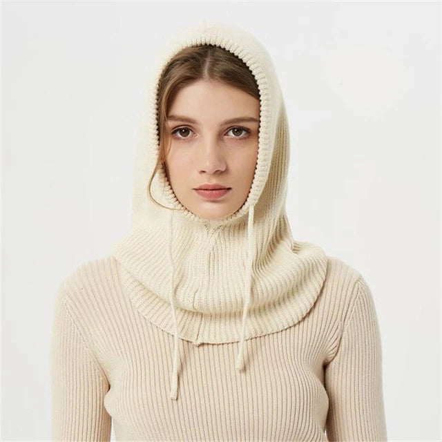 Hooded Hat Cashmere Knit Adjustable Drawstring