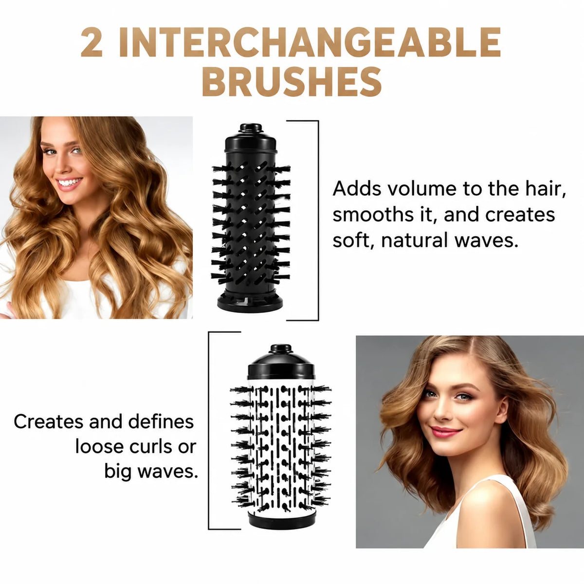 Hot Air Brush 360° Auto-Rotate Ionic Interchangeable Heads