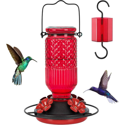 Hummingbird Feeder Glass Bottle Bee Guards & Ant Moat 16 Oz