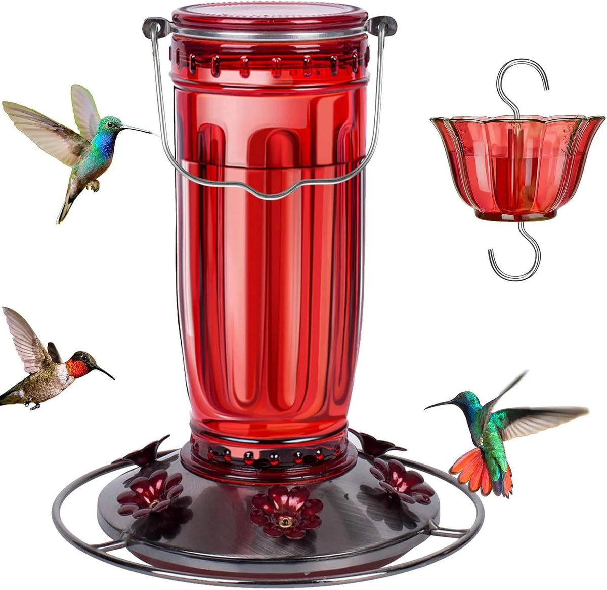 Hummingbird Feeder Six-Flower Ports Glass Ant Moat