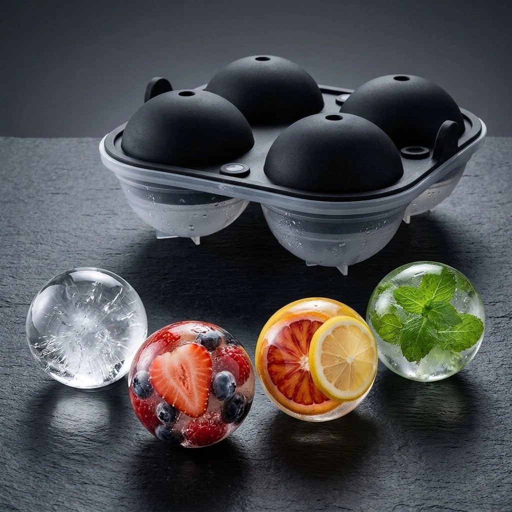 Ice Sphere Mold BPA-Free Silicone Set of 4 Slow-Melting Spheres