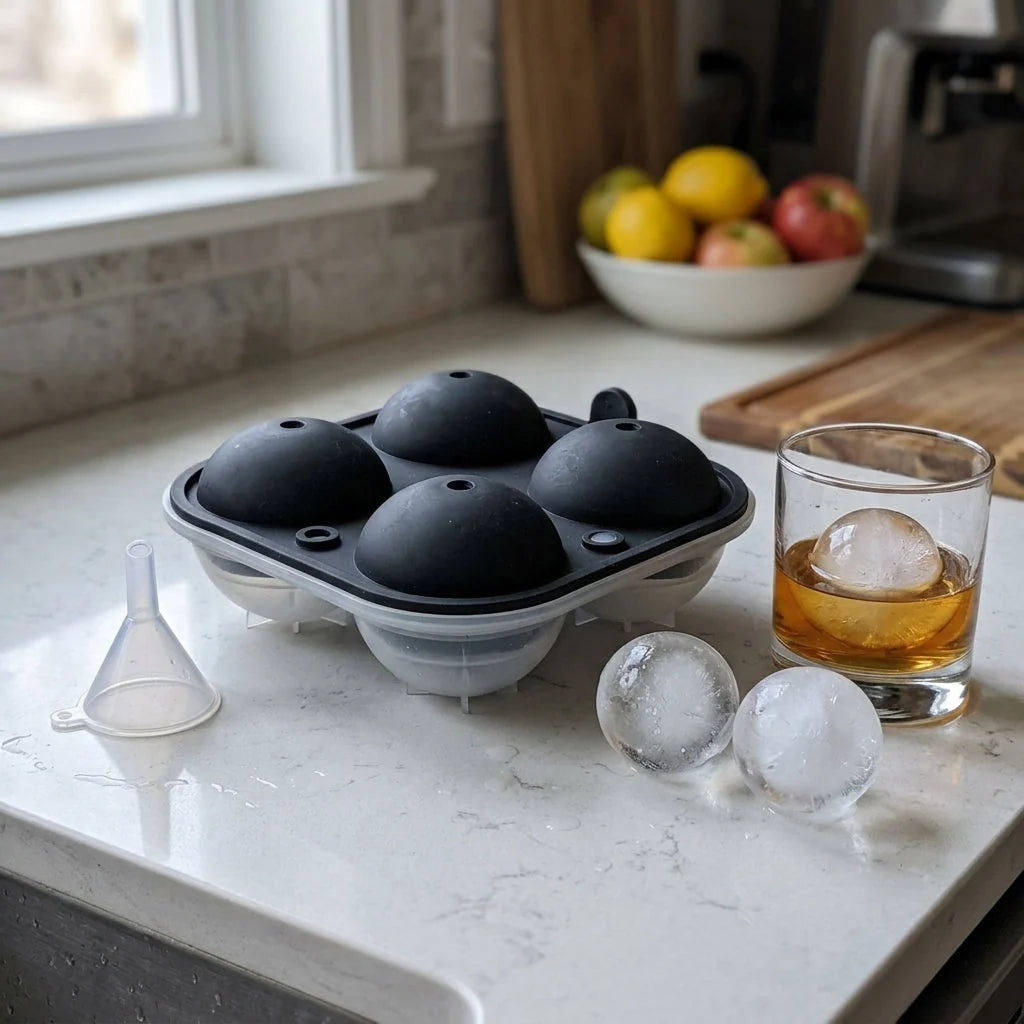 Ice Sphere Mold BPA-Free Silicone Set of 4 Slow-Melting Spheres