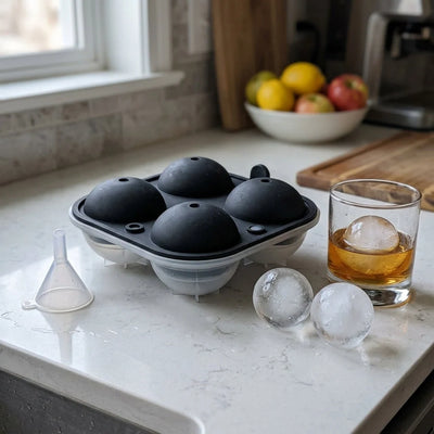 Ice Sphere Mold BPA-Free Silicone Set of 4 Slow-Melting Spheres