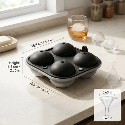 Ice Sphere Mold BPA-Free Silicone Set of 4 Slow-Melting Spheres
