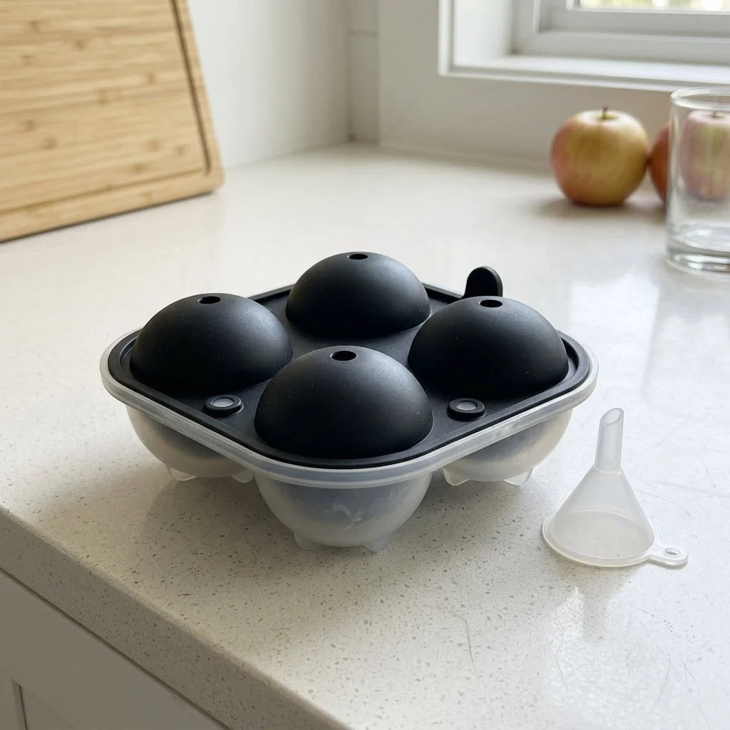 Ice Sphere Mold BPA-Free Silicone Set of 4 Slow-Melting Spheres