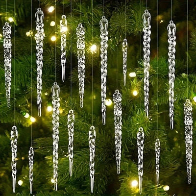 Icicle Ornaments Transparent Shatter-Resistant Set of 12