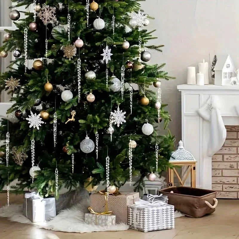 Icicle Ornaments Transparent Shatter-Resistant Set of 12