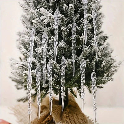 Icicle Ornaments Transparent Shatter-Resistant Set of 12