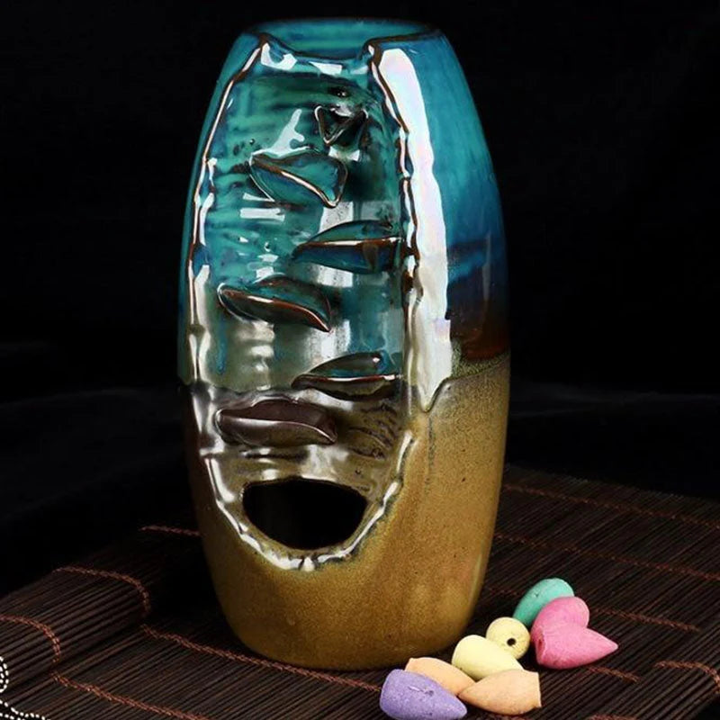 Incense Burner Handmade Ceramic Backflow Waterfall Design