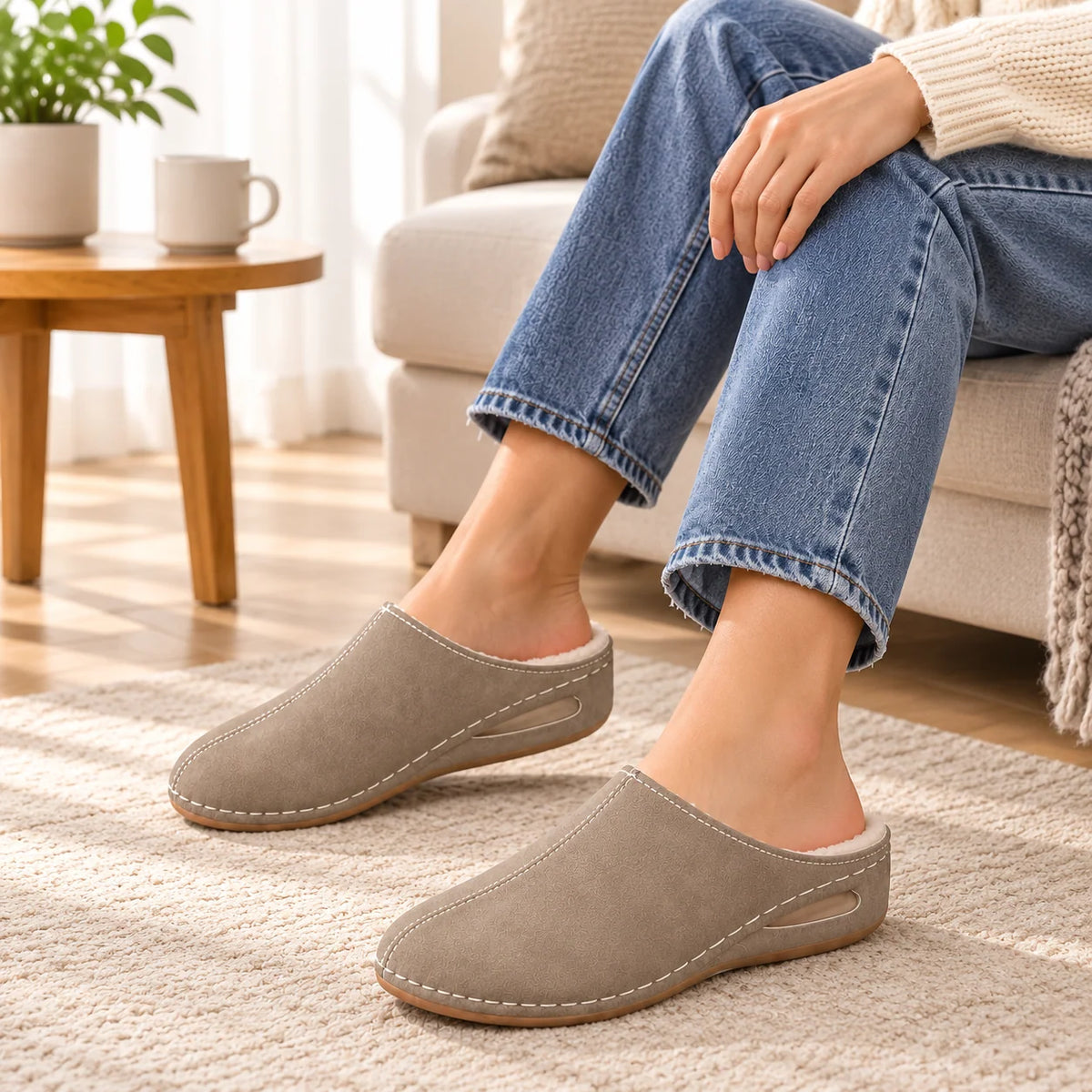 Indoor Slippers Plush Lined Cushioned Arch Support
