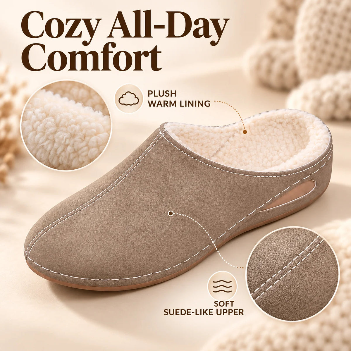 Indoor Slippers Plush Lined Cushioned Arch Support