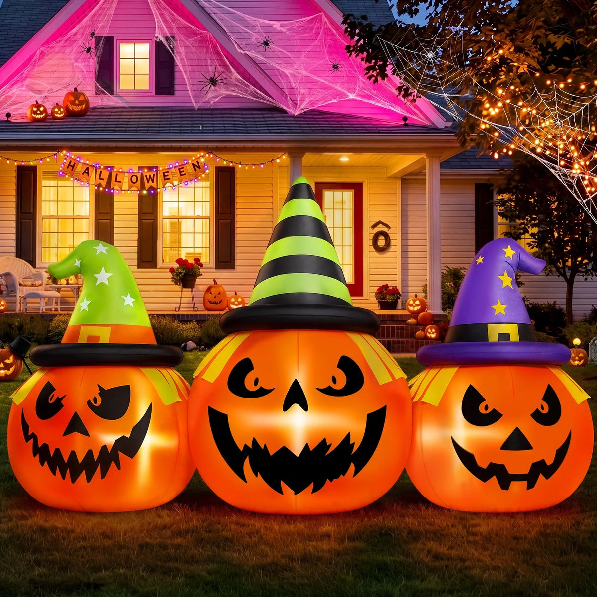 Inflatable Pumpkin LED Lights & Built-In Blower Water-Resistant