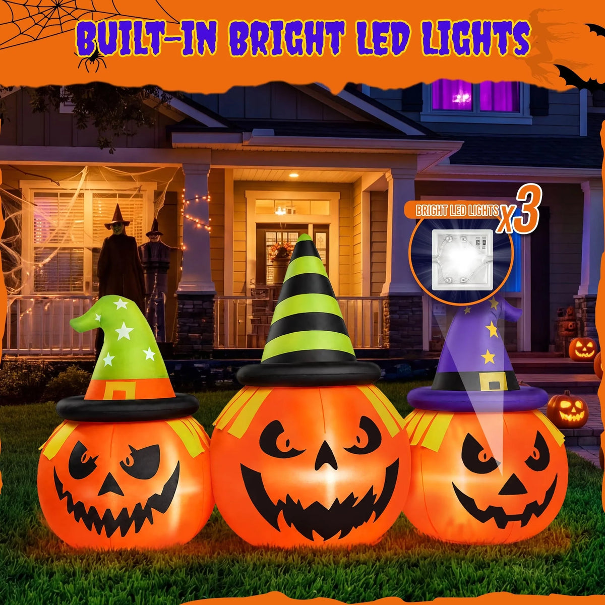 Inflatable Pumpkin LED Lights & Built-In Blower Water-Resistant