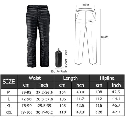 Insulated Down Pants 700 Fill Power Full-Leg Zippers