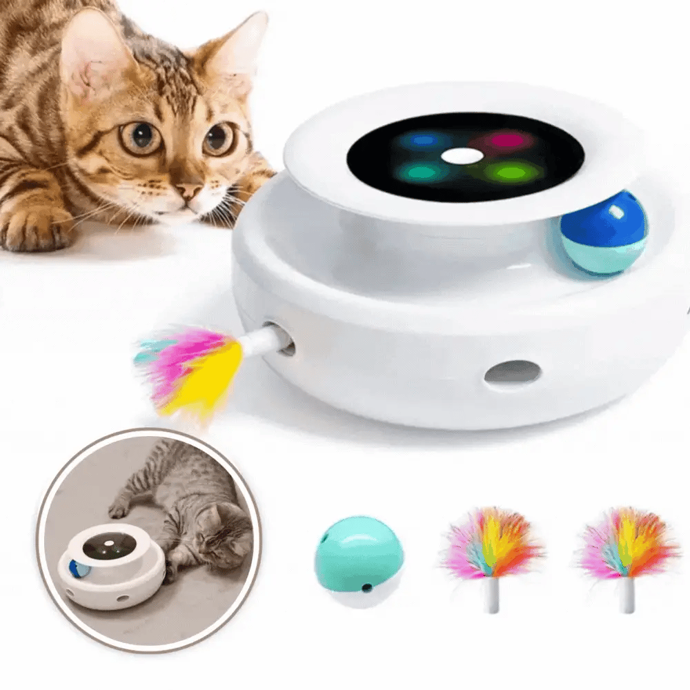 Interactive Cat Toy 2-in-1 Feather Wand & Rolling Ball