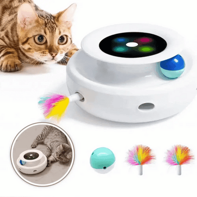 Interactive Cat Toy 2-in-1 Feather Wand & Rolling Ball