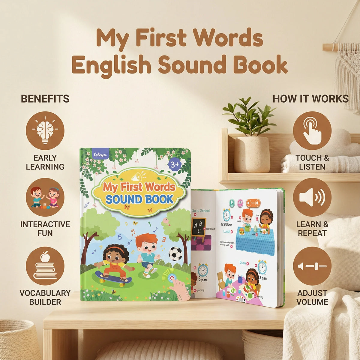 Interactive Sound Book Large Audio Buttons Durable Pages