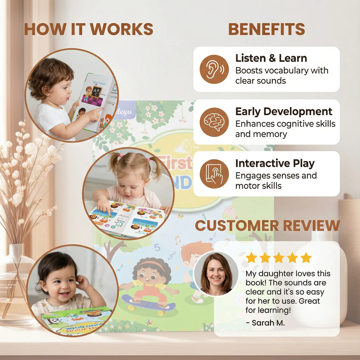 Interactive Sound Book Large Audio Buttons Durable Pages