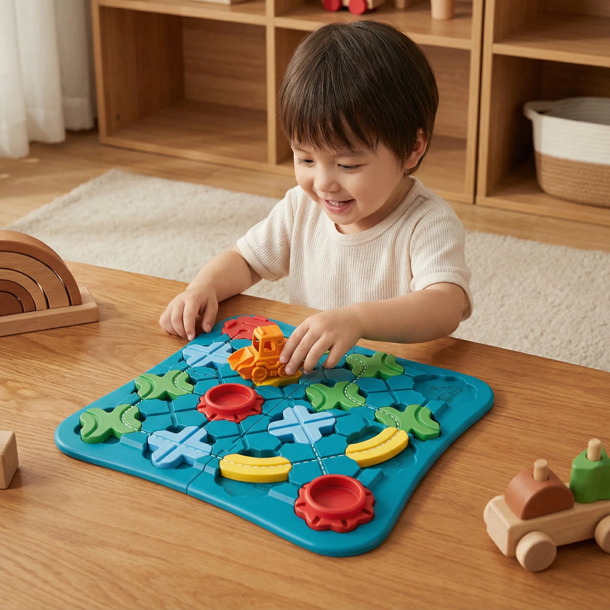 Interlocking Block Puzzle Street Layout & Movable Vehicle