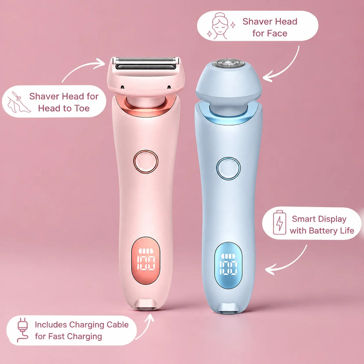 Intimate Shaver Three Interchangeable Heads Cordless & Rechargeable Waterproof