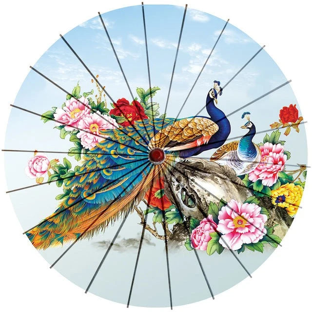 Japanese Parasol Cotton Paper & Bamboo 33.1-Inch Canopy
