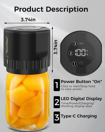 Jar Vacuum Sealer One-Touch Cordless Rechargeable