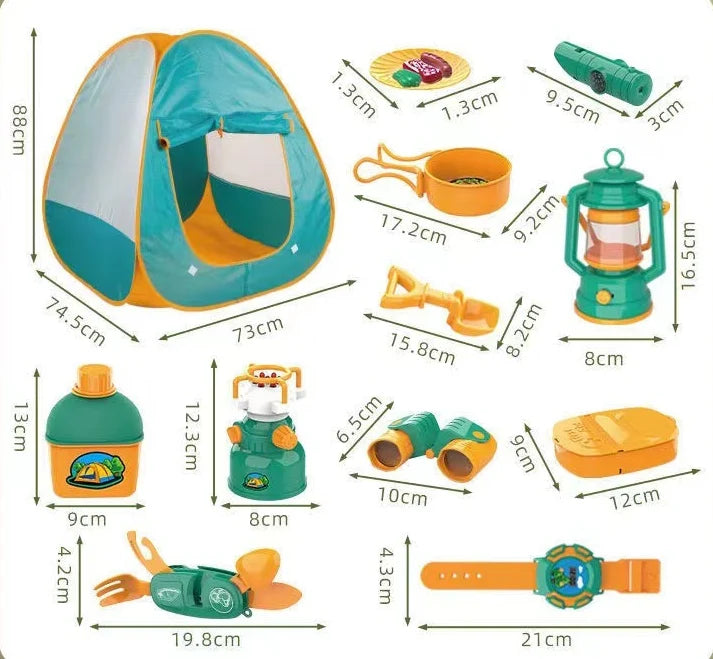 Kids Camping Playset Tent Lamp & Compass Backpack Storage