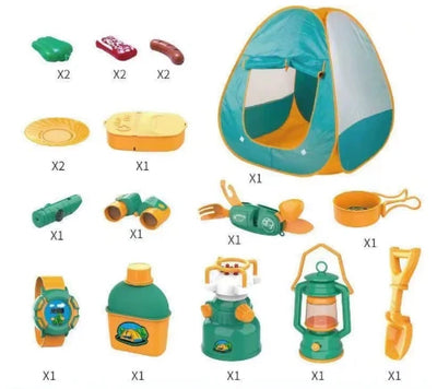 Kids Camping Playset Tent Lamp & Compass Backpack Storage