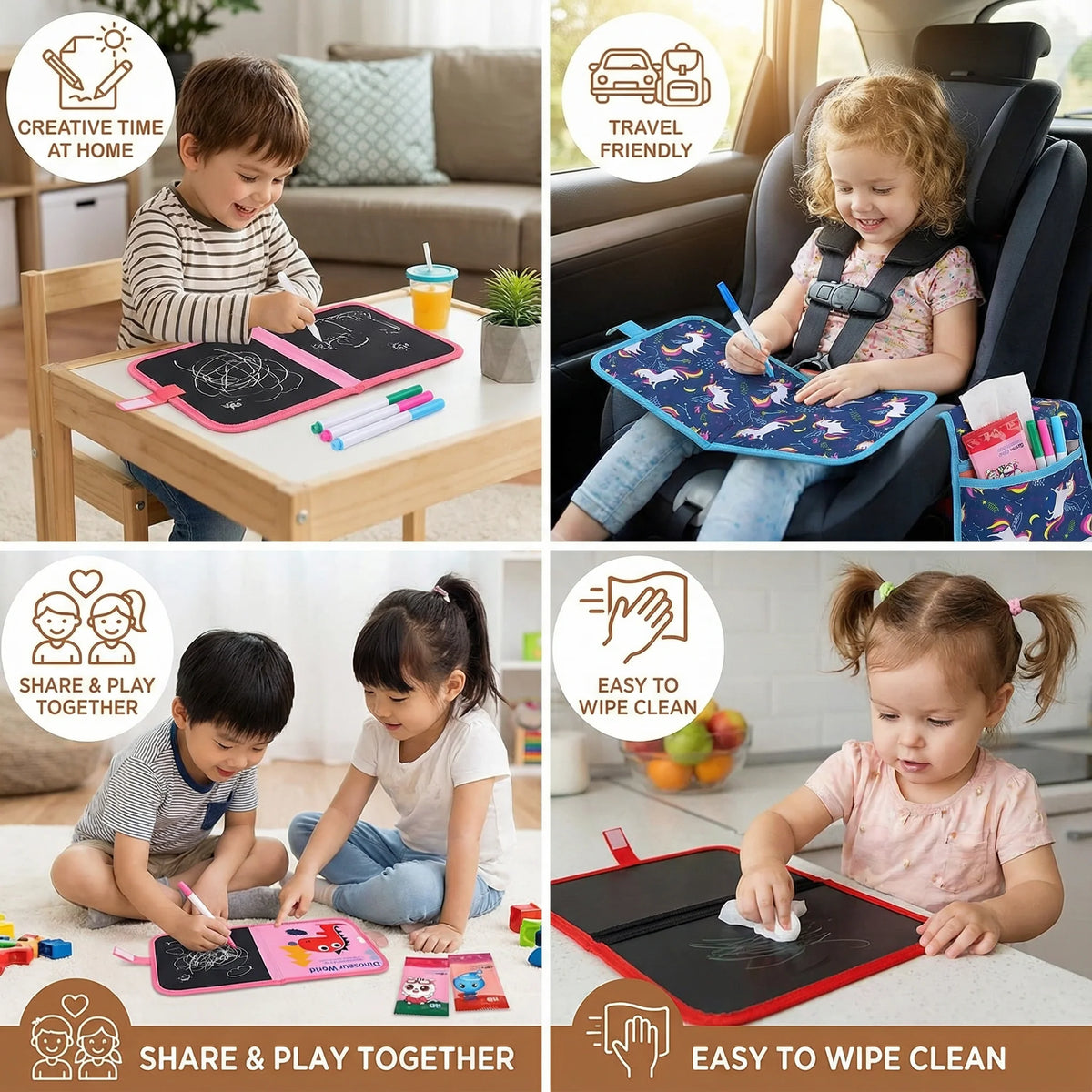 Kids Drawing Book Wipe-Clean Reusable Travel Size
