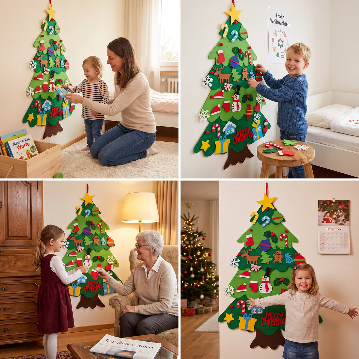 Kids’ Felt Christmas Tree Removable Ornaments Reusable Holiday Craft
